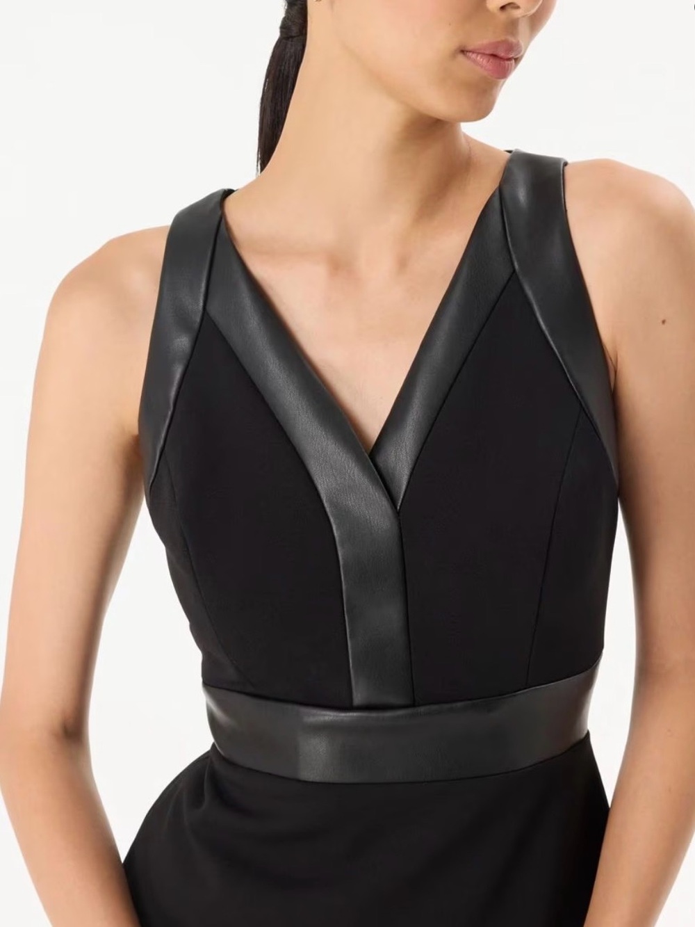BRAND NEW and HIGH STYLED🥰White House Black Market Black Faux-Leather Trim Dress